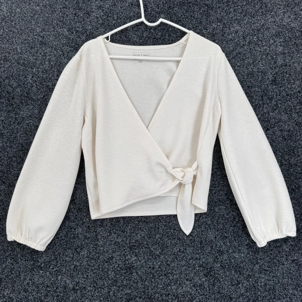 Madewell Texture & Thread Wrap Top Antique Cream Long Sleeve Tie Waist Blouse M